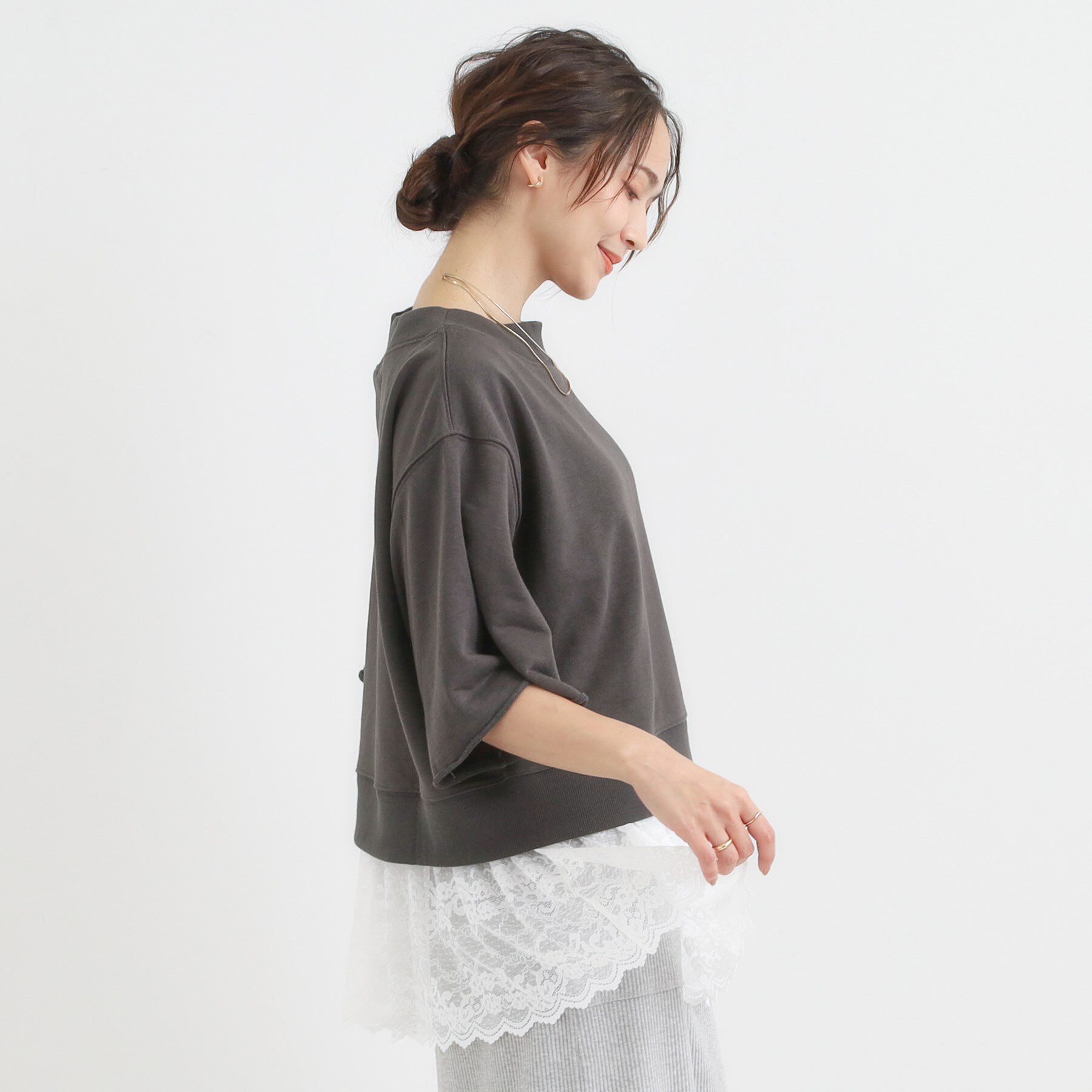 SHOO･LA･RUE「【2点セット】ハーフスリーブミニ裏毛プルオーバー＆レースタンクトップSET」|その他|