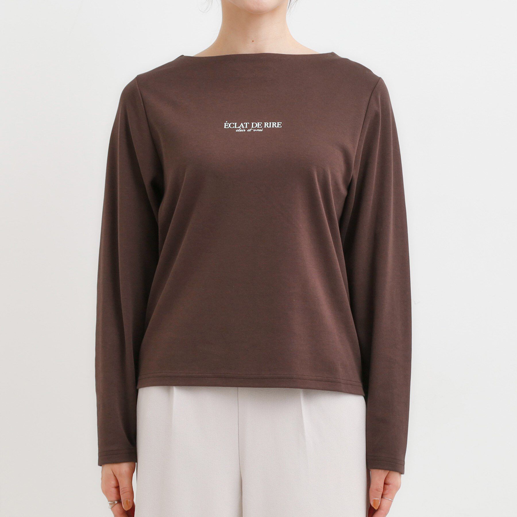 SHOO･LA･RUE「【S-LL】美しく見せる ボートネックロンT」|Tシャツ・カットソー|