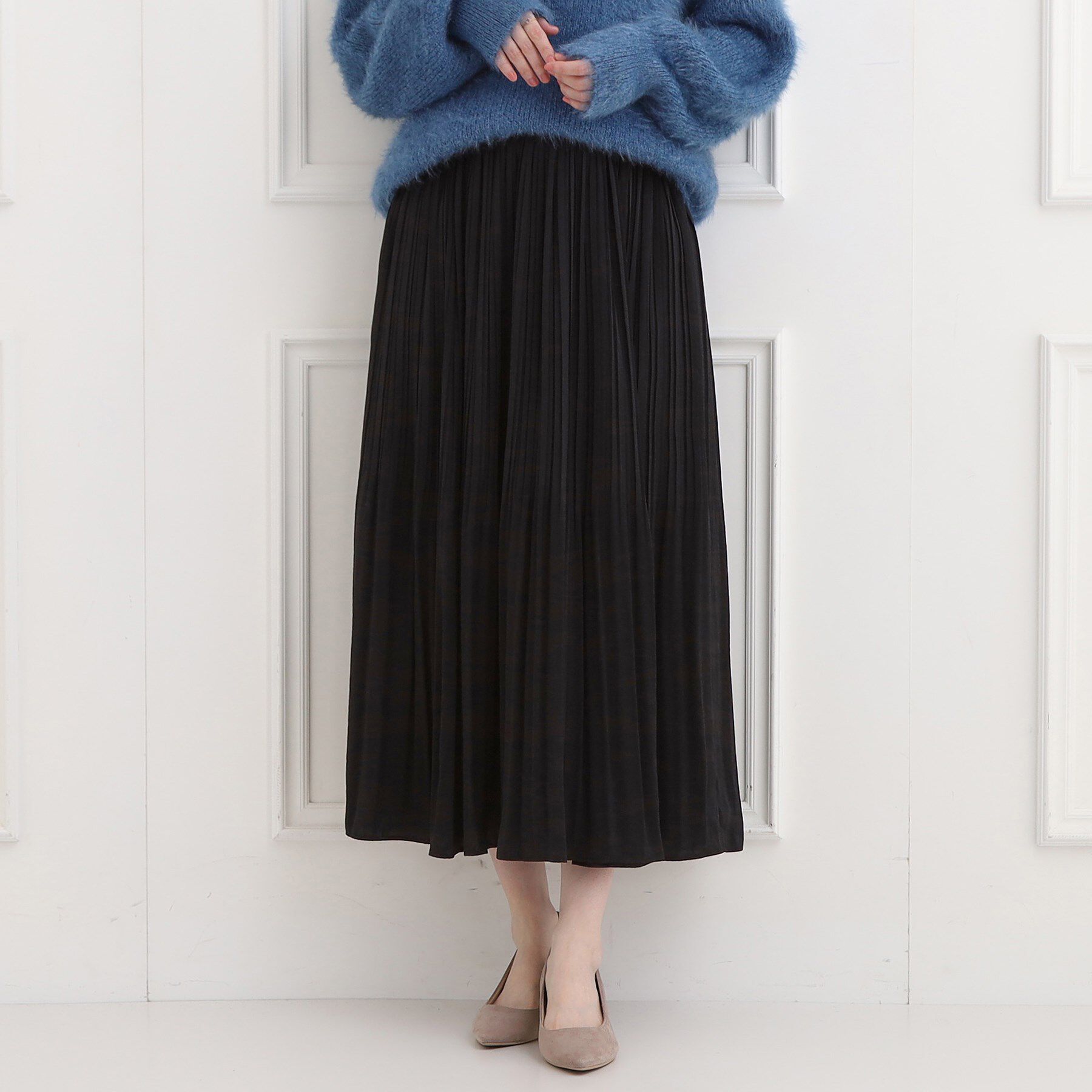 SHOO･LA･RUE「【洗濯機可/着丈選べる】オンにもオフにも 軽やかプリーツスカート」|スカート|ブラック(019)