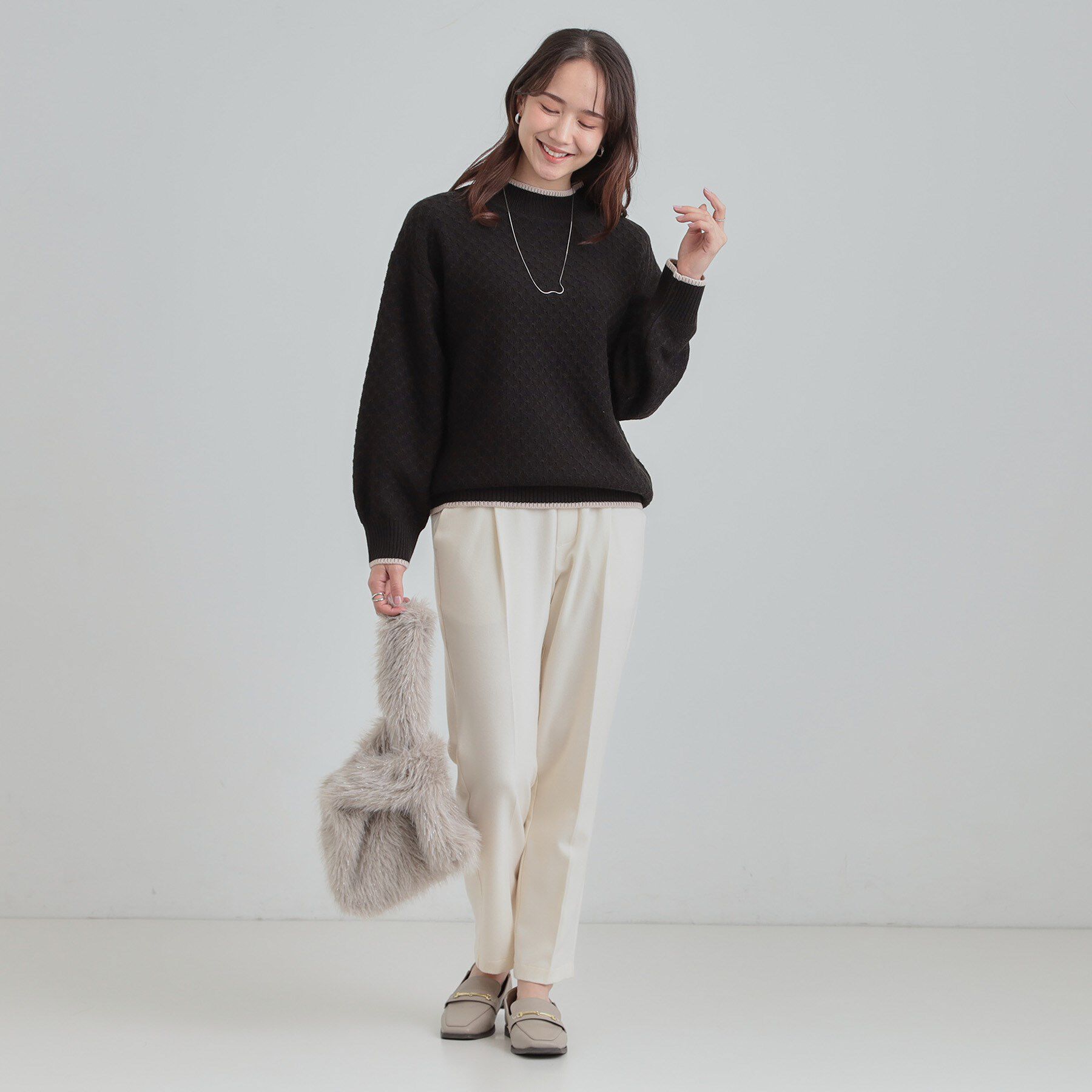 SHOO･LA･RUE「【洗濯機可/毛玉レス】配色がアクセント ダイヤ柄ゆるニット」|ニット・セーター|