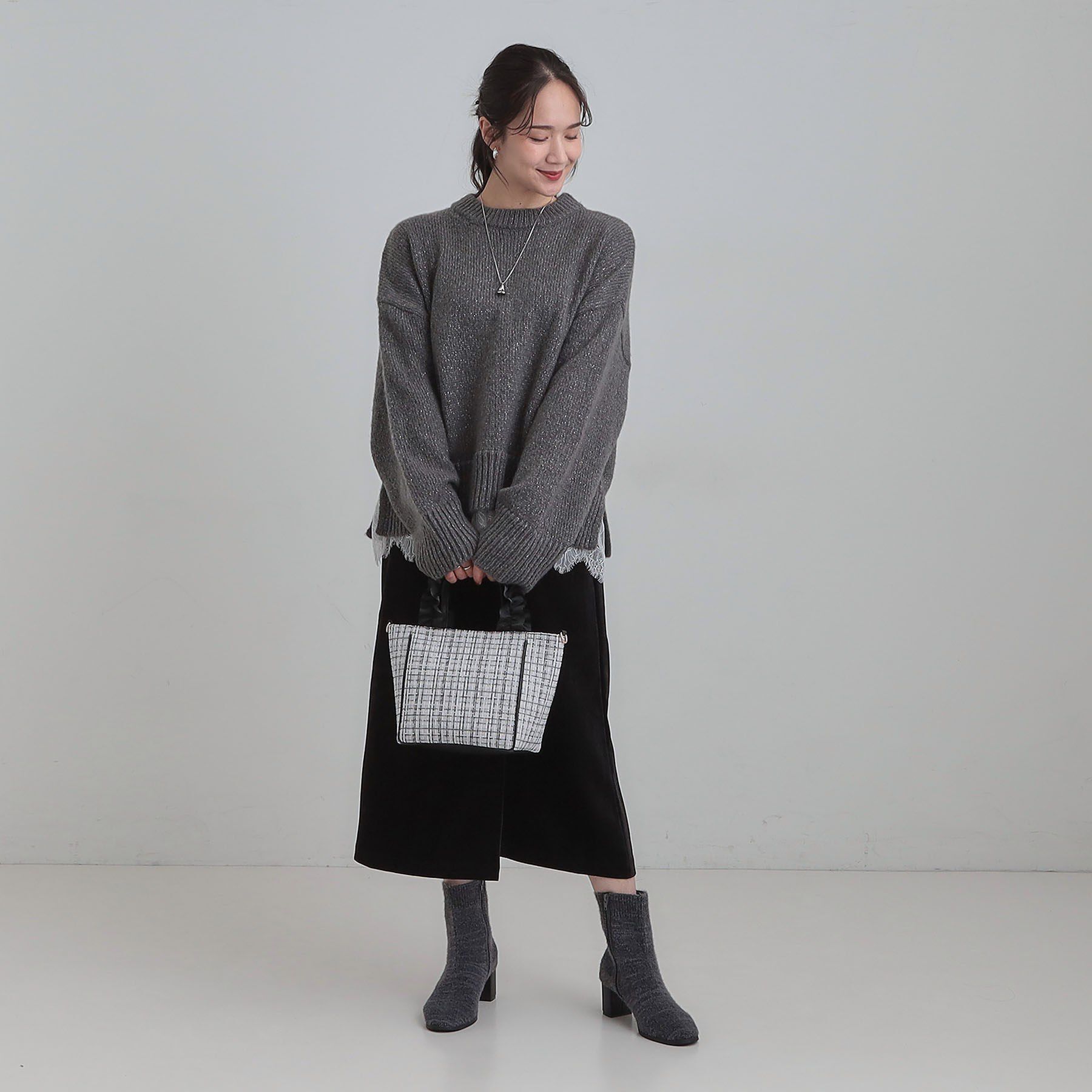 SHOO･LA･RUE「フリルハンドルツイードトートバッグ」|トートバッグ|