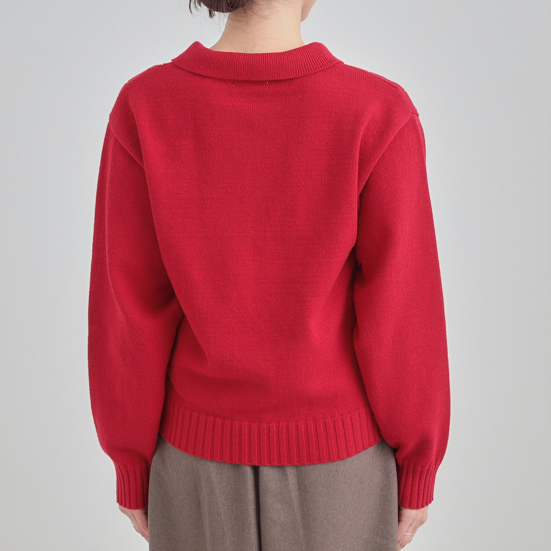 SHOO･LA･RUE「【S-LL】配色ボタンがポイント 襟付きケーブルニット」|ニット・セーター|