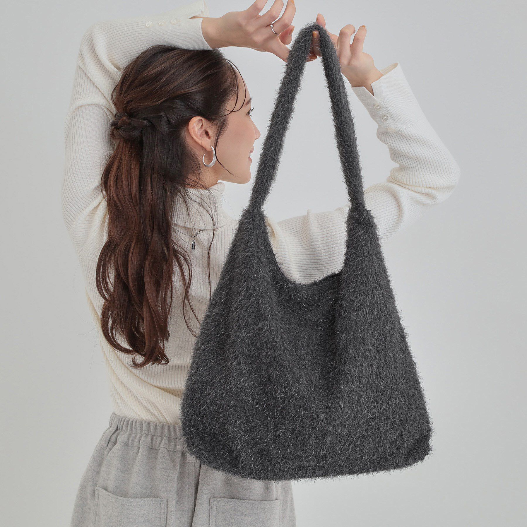 SHOO･LA･RUE「ラメトートバッグ」|トートバッグ|チャコールグレー(0