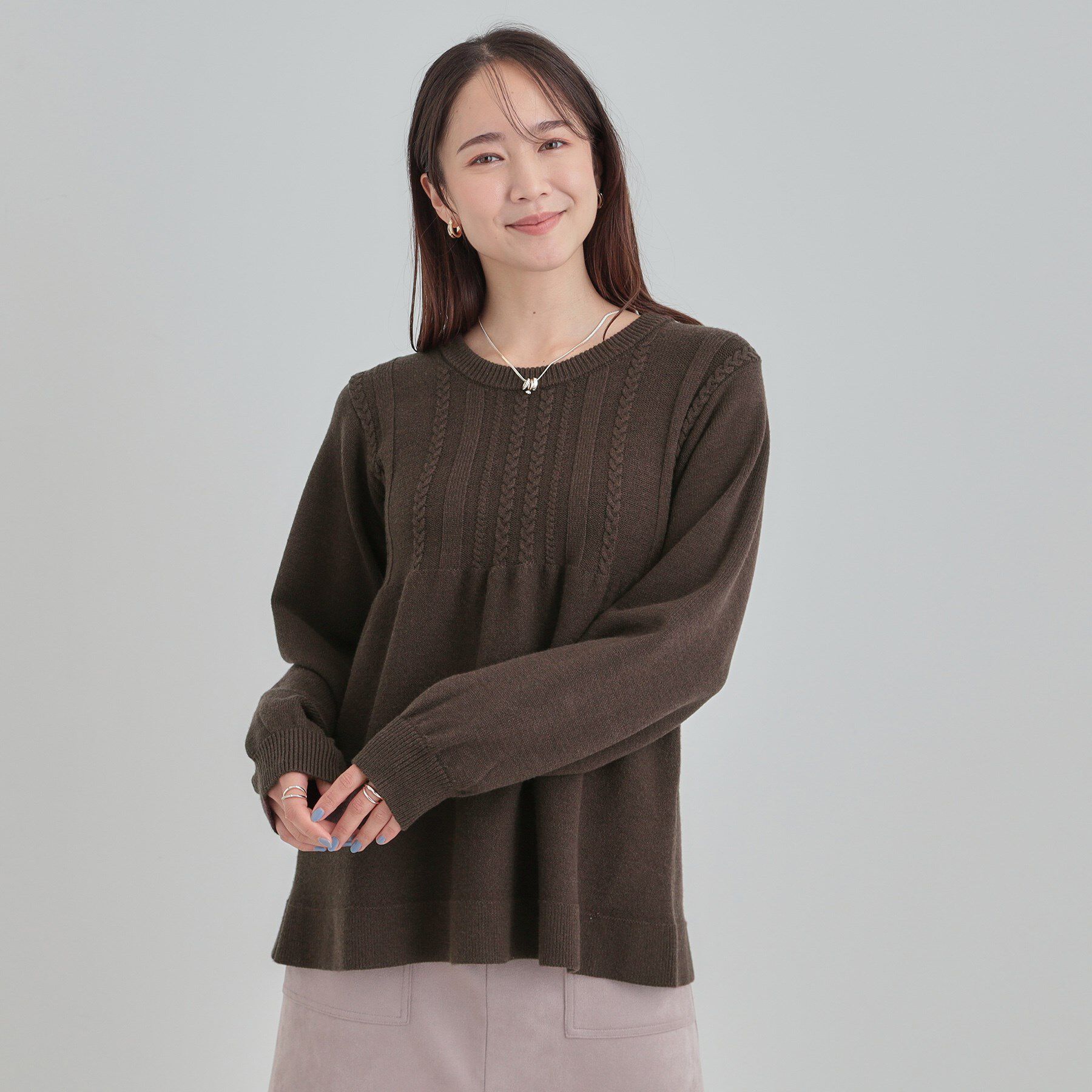 SHOO･LA･RUE「気になるお腹周りをカバー ケーブル編みペプラムニット」|ニット・セーター|