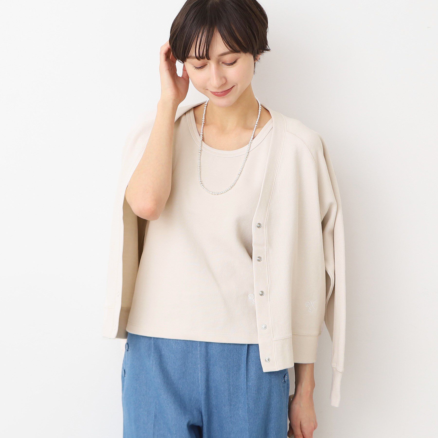 Dessin「【洗える】コットンジャージVネックカーディガン」|カーディガン|