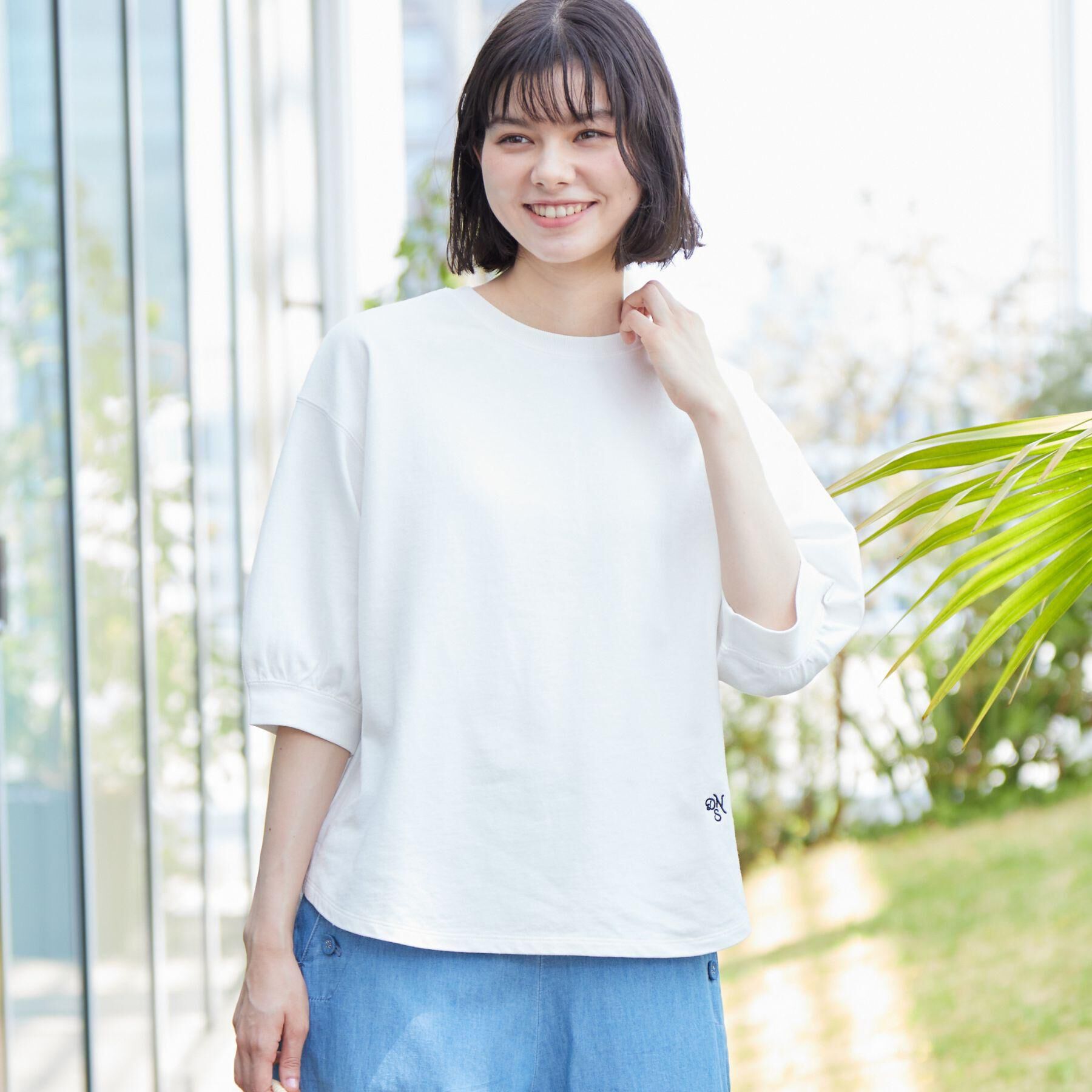 Dessin「【360度可愛い・洗える】バックヘンリーカットソー（5分袖/XS～L）」|Tシャツ・カットソー|