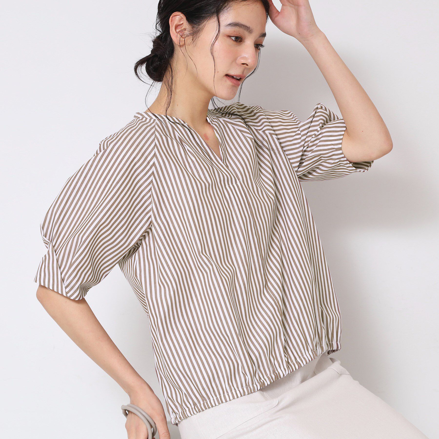 Dessin「【洗える・4サイズ展開】パフスリーブ五分袖ブラウス（XS～L）」|シャツ・ブラウス|