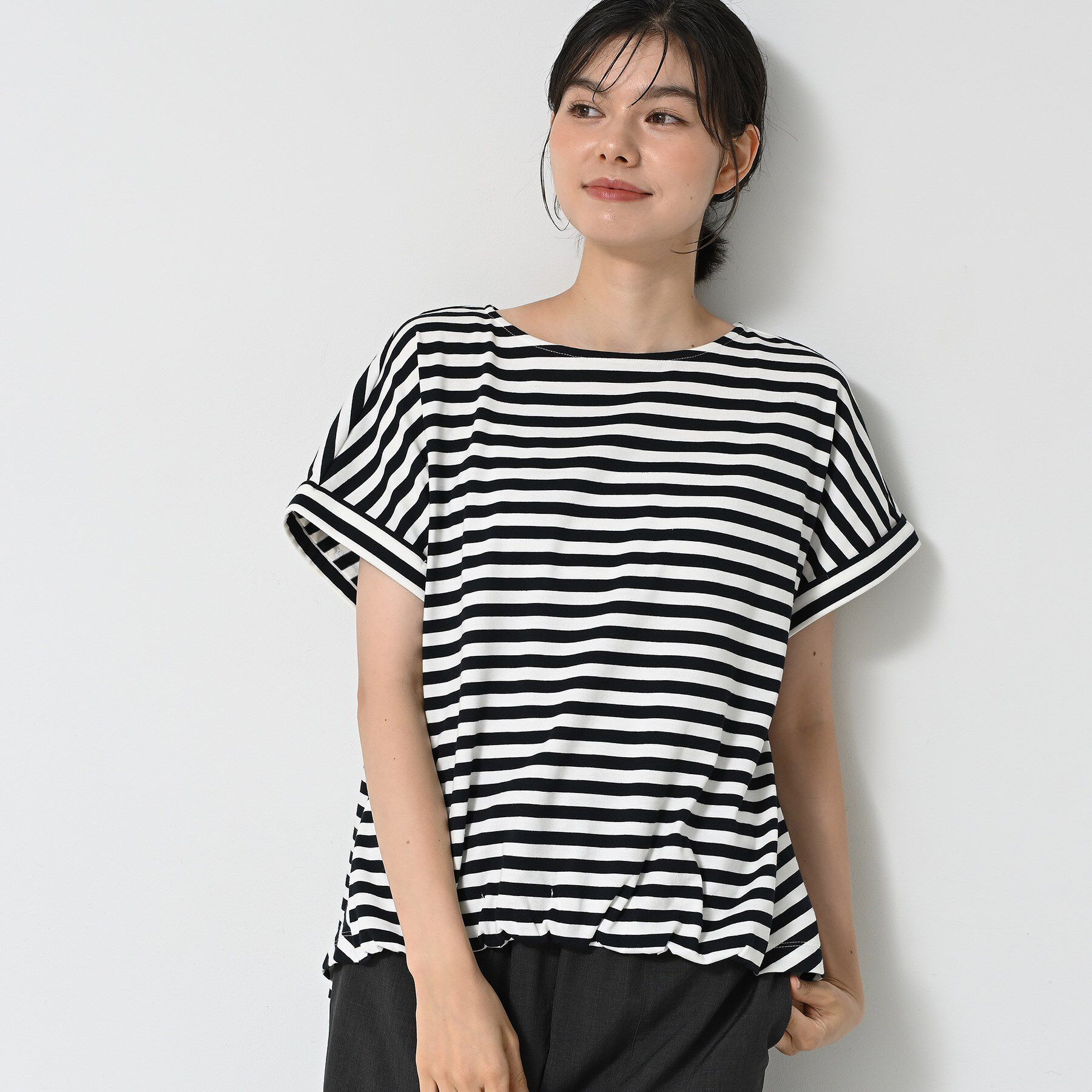 Dessin「【二の腕カバー／UVカット】ロールアップスリーブ裾ギャザーカットソー」|Tシャツ・カットソー|