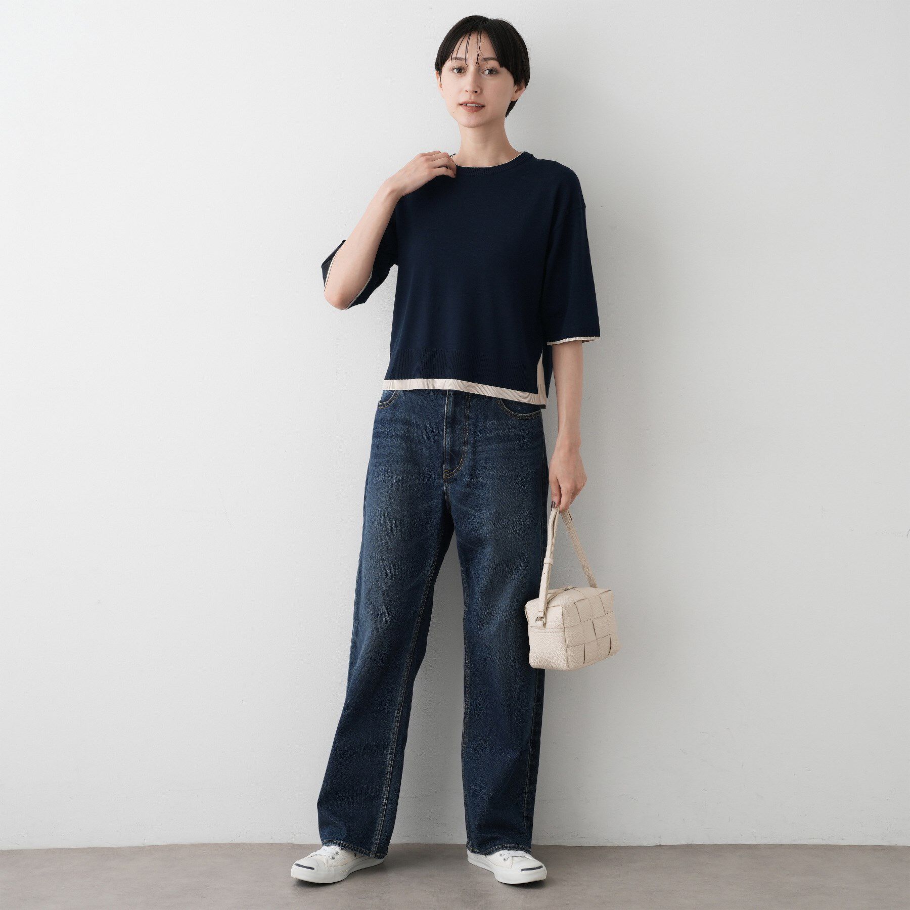 Dessin「【洗える】バイカラーショート丈ニット」|ニット・セーター|