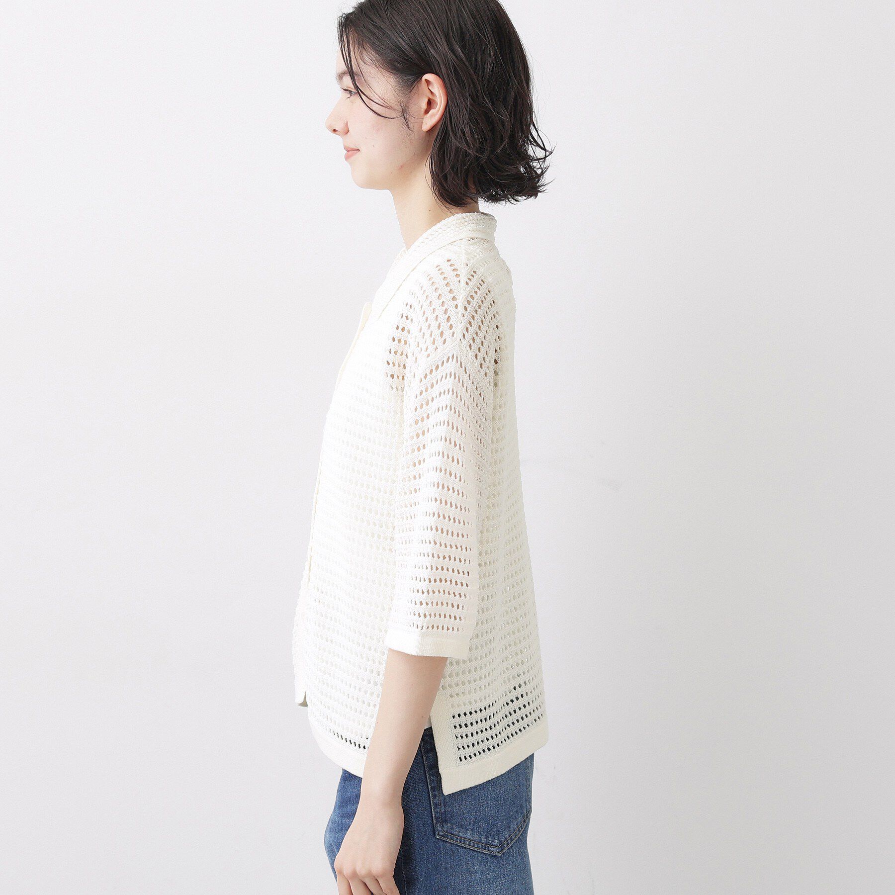 Dessin「【洗える】透かし編み襟付きニットカーディガン」|カーディガン|