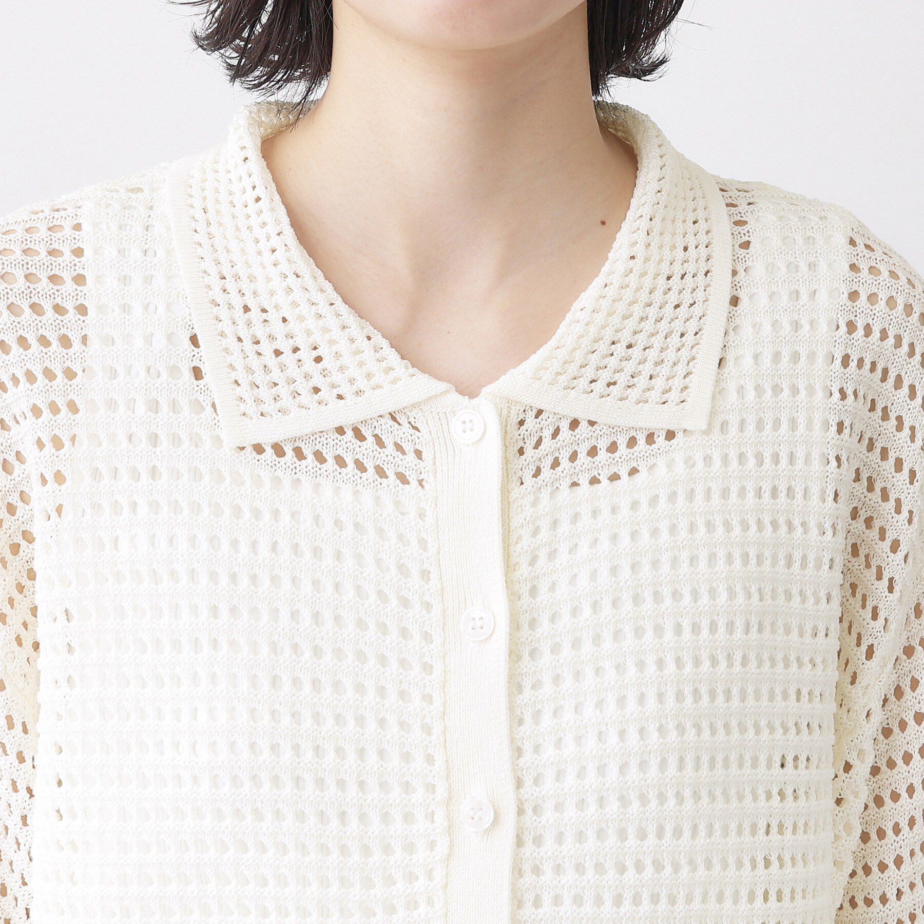 Dessin「【洗える】透かし編み襟付きニットカーディガン」|カーディガン|