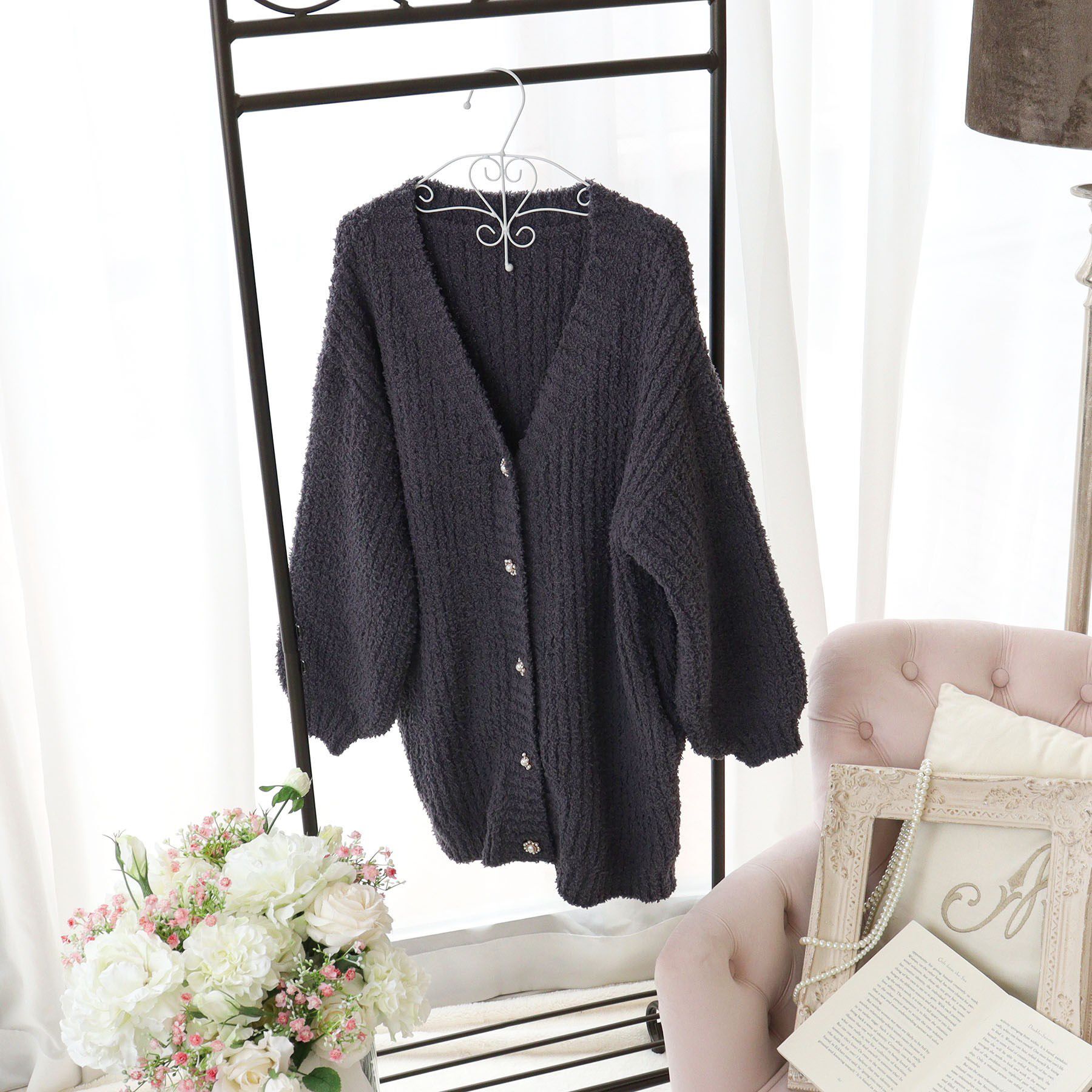 Risa Magli「キラ カーディガン」|ルームウェア|チャコールグレー(0