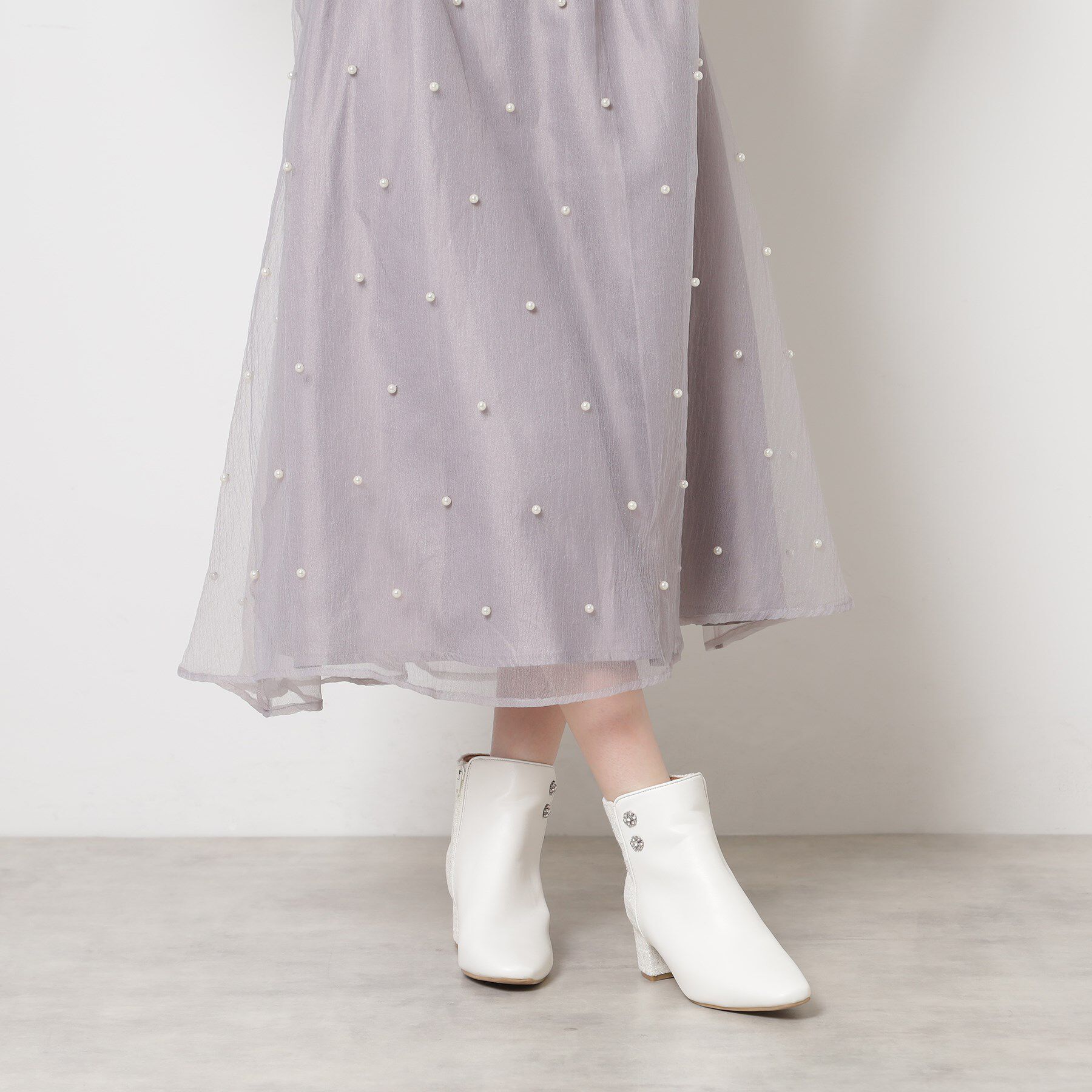 ESPERANZA「ビジュー付きツイードショートブーツ」|ショートブーツ|