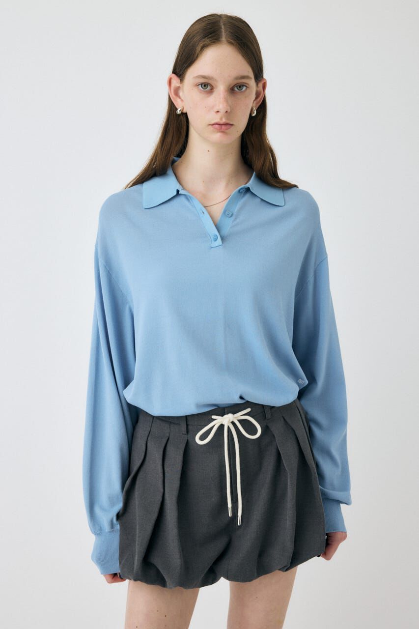 MOUSSY「BORDER KNIT ポロ」|ニット・セーター|L/BLU1