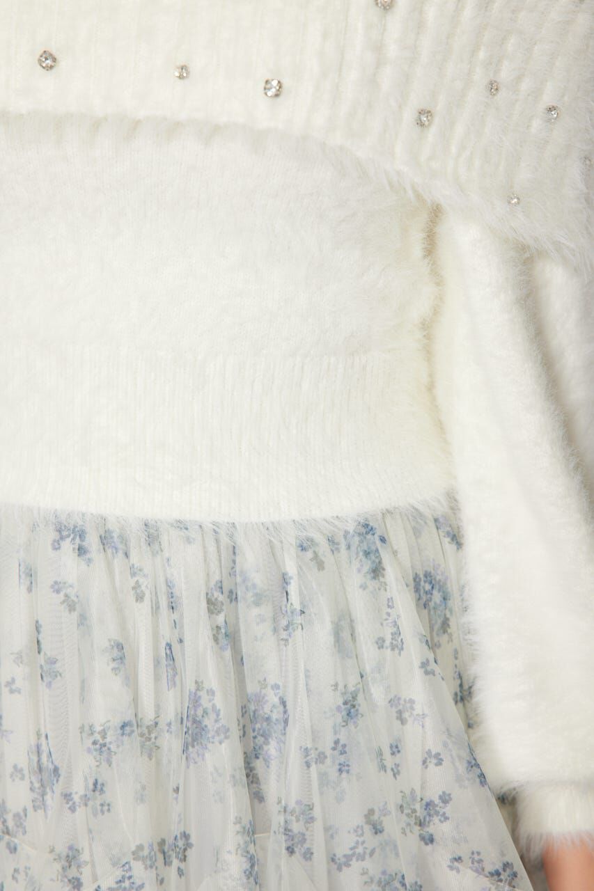 rienda「オフショルビジューシャギーニットトップス」|ニット・セーター|