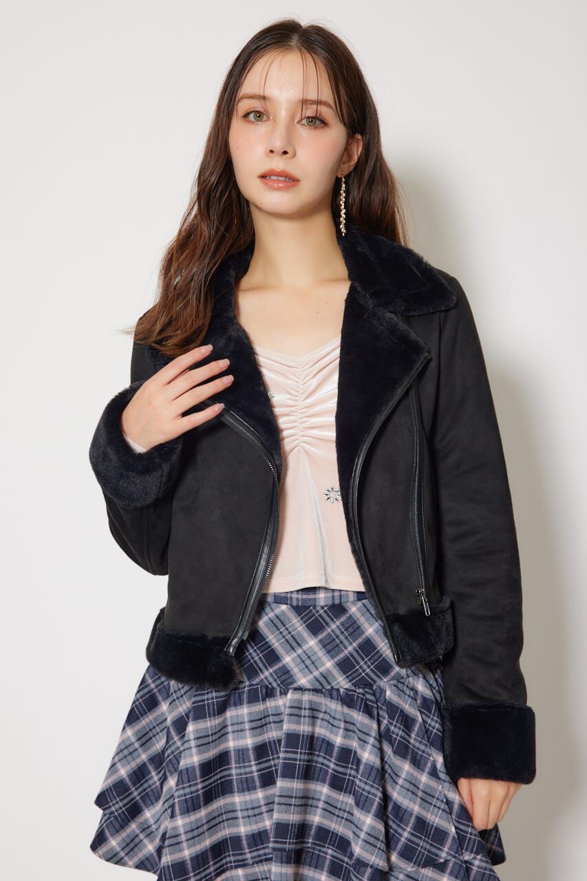 rienda「25AWフェイクスエードムートンライダースジャケット」|その他|BLK