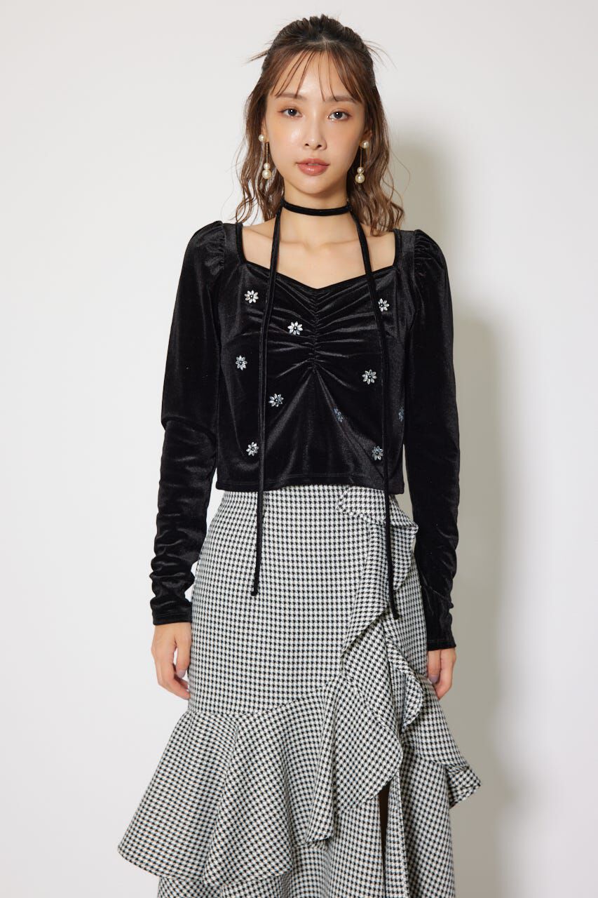 rienda「チョーカーセットフラワービジューベロアトップス」|Tシャツ・カットソー|