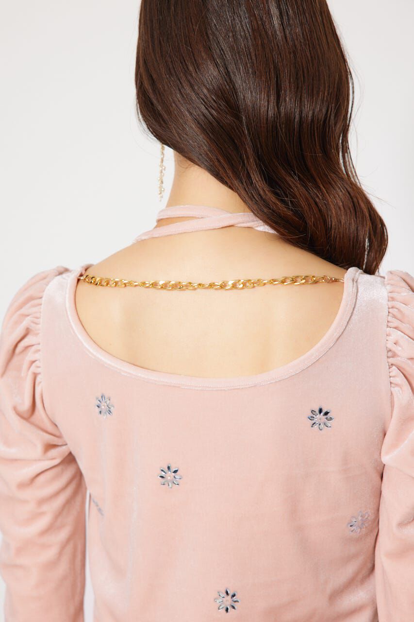 rienda「チョーカーセットフラワービジューベロアトップス」|Tシャツ・カットソー|