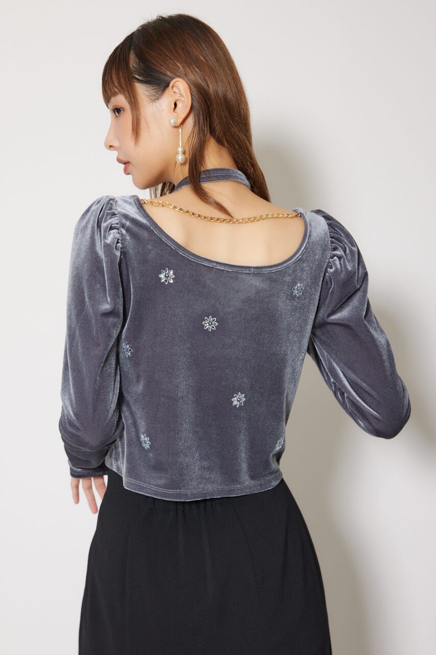 rienda「チョーカーセットフラワービジューベロアトップス」|Tシャツ・カットソー|