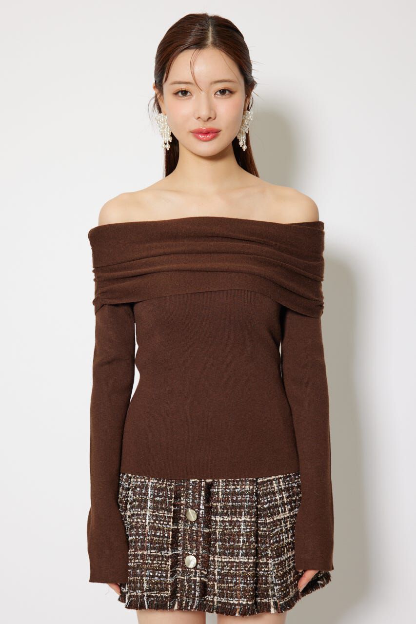 rienda「オフショルギャザーニットトップス」|ニット・セーター|