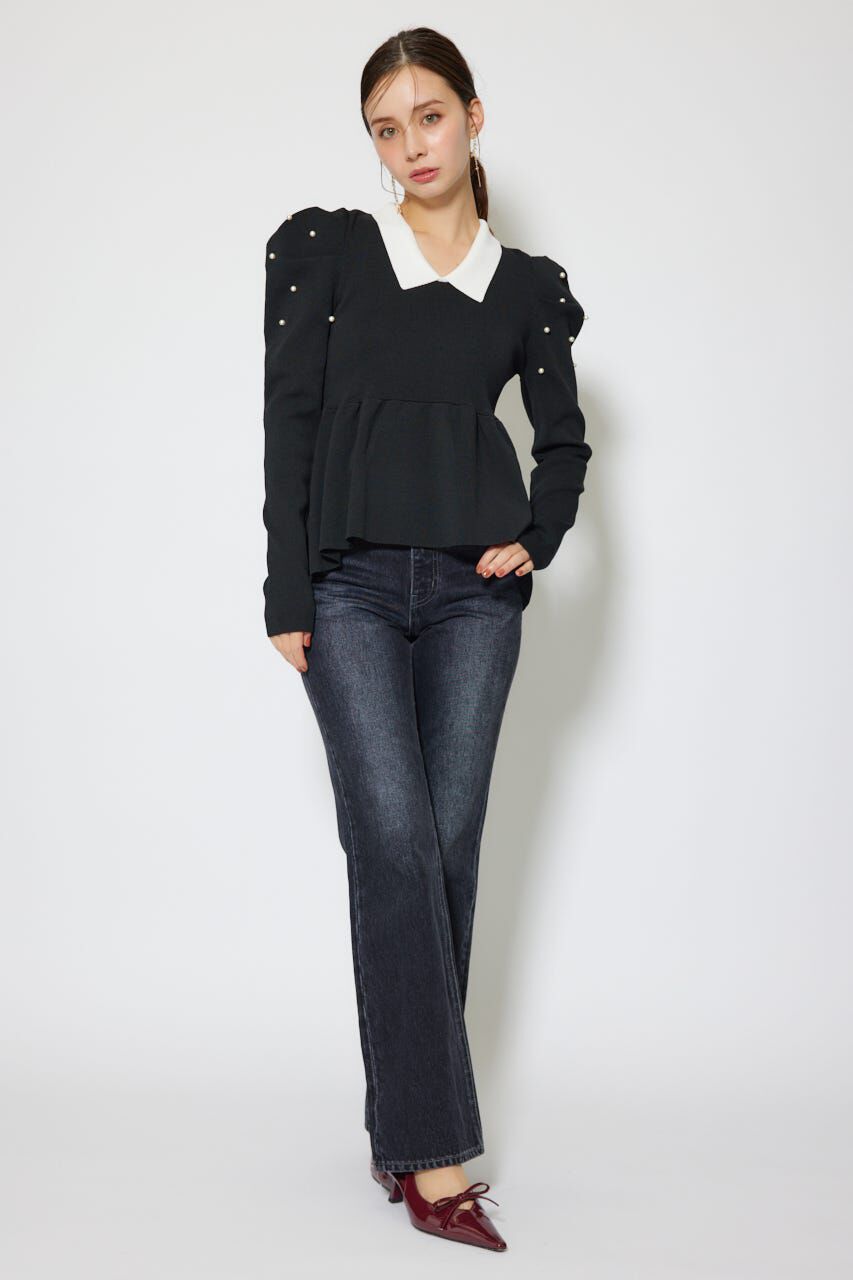 rienda「パール付きペプラムニットトップス」|ニット・セーター|