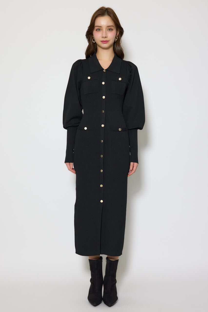 rienda「パフロングスリーブニットタイトワンピース」|ワンピース|