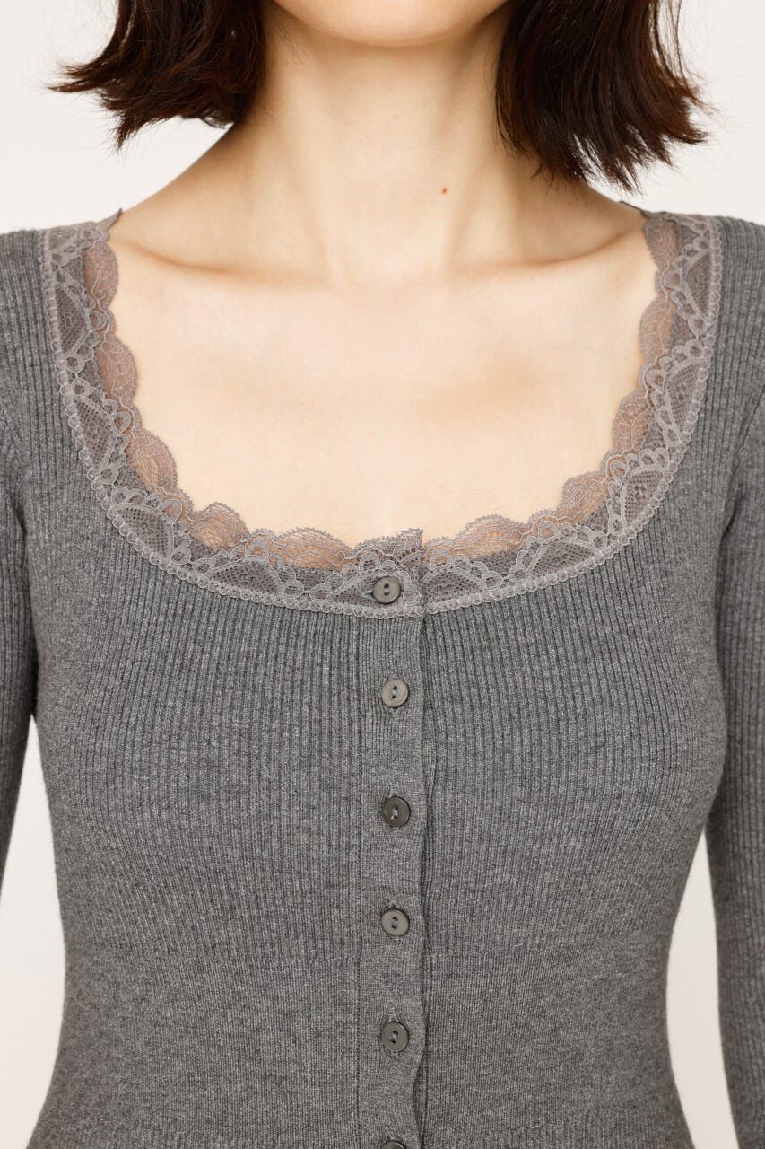 SLY「LACE DOCKING FRONT BUTTON トップス」|ニット・セーター|