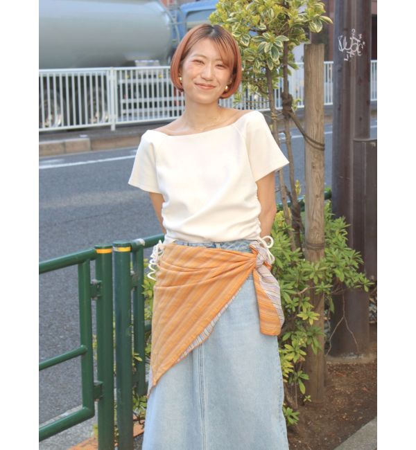 Ungrid「サイドギャザーボートネックTee」|Tシャツ・カットソー|アイボリー