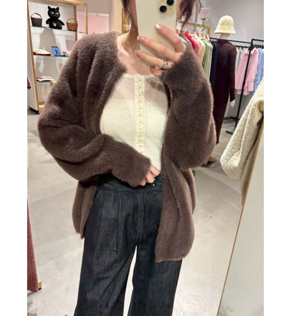 LAGUNAMOON「【REVIVAL】ミニシャギーセッケツニットカーデ」|カーディガン|