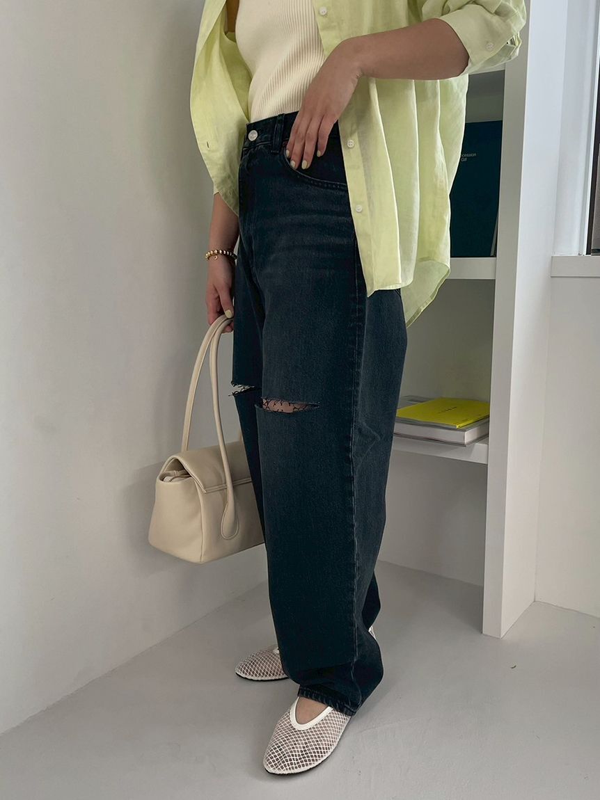 Mila Owen「【WEB限定00サイズ】ワイドテーパードカットアウトデニムパンツ」|デニム|