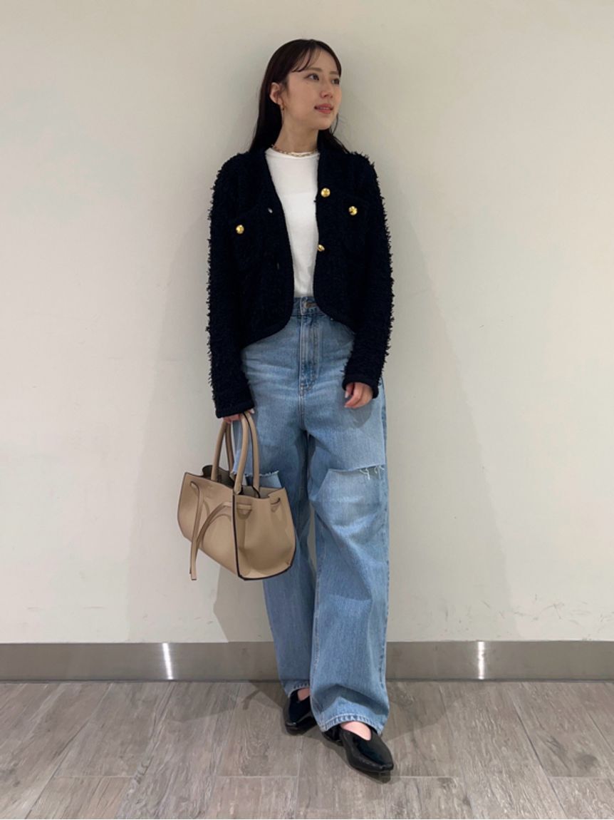 Mila Owen「【WEB限定00サイズ】ワイドテーパードカットアウトデニムパンツ」|デニム|