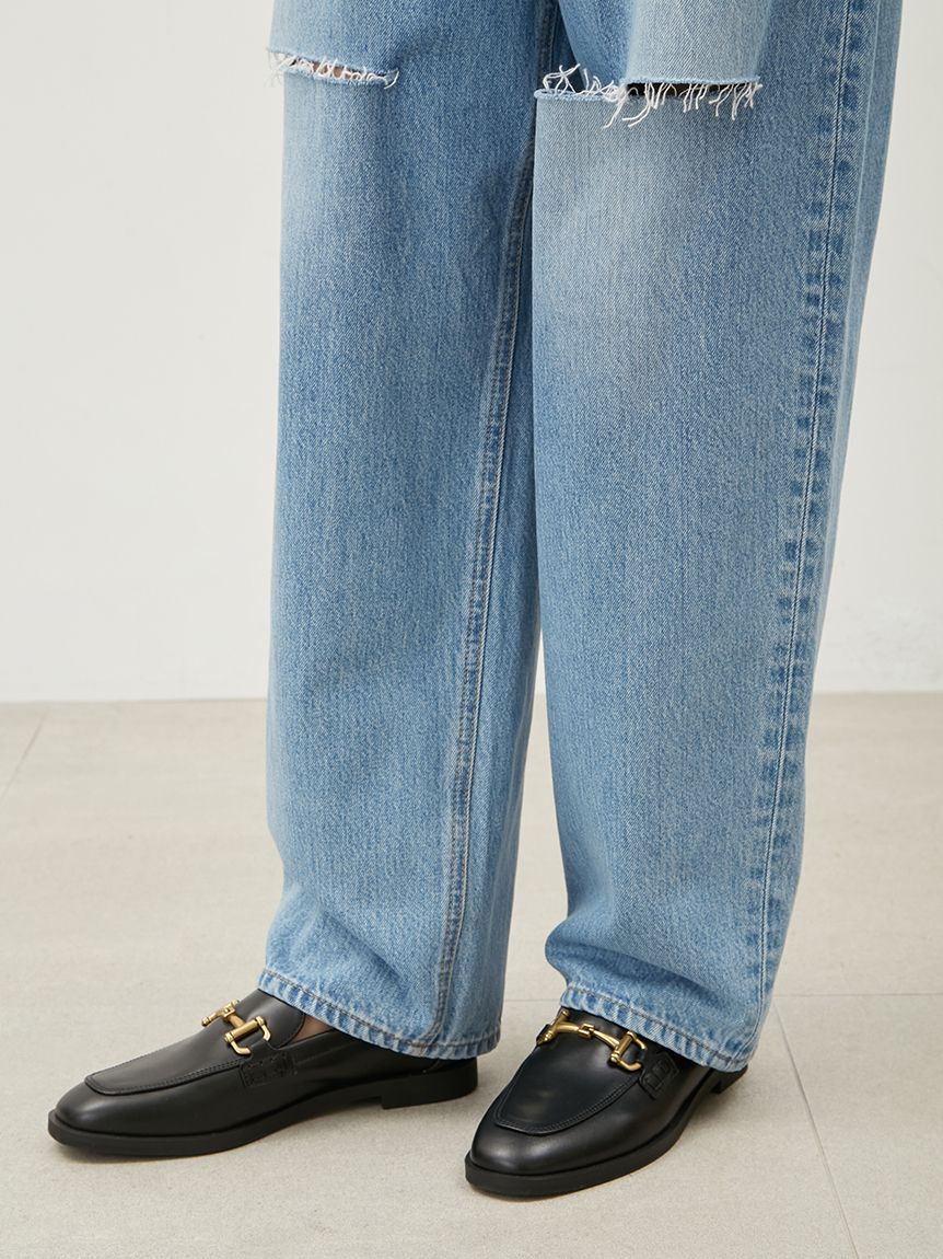 Mila Owen「【WEB限定00サイズ】ワイドテーパードカットアウトデニムパンツ」|デニム|