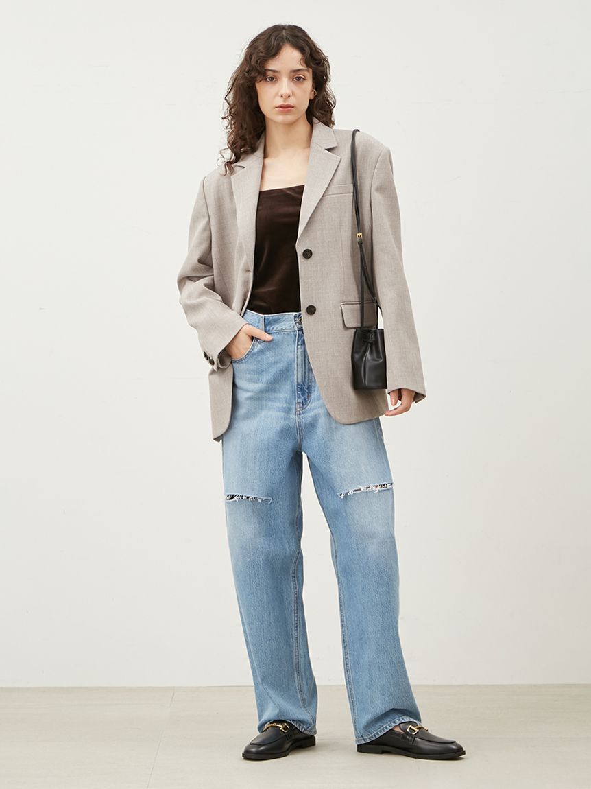 Mila Owen「【WEB限定00サイズ】ワイドテーパードカットアウトデニムパンツ」|デニム|