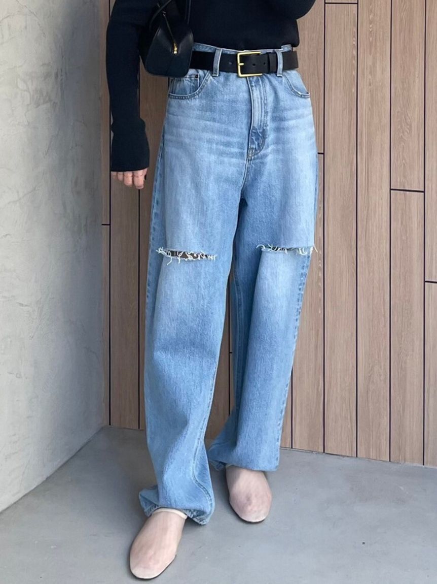 Mila Owen「【WEB限定00サイズ】ワイドテーパードカットアウトデニムパンツ」|デニム|LBLU