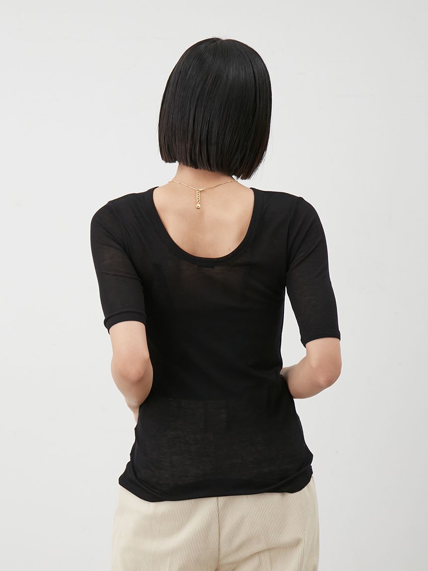 Mila Owen「ボートネック後ろあきハーフスリーブT」|Tシャツ・カットソー|