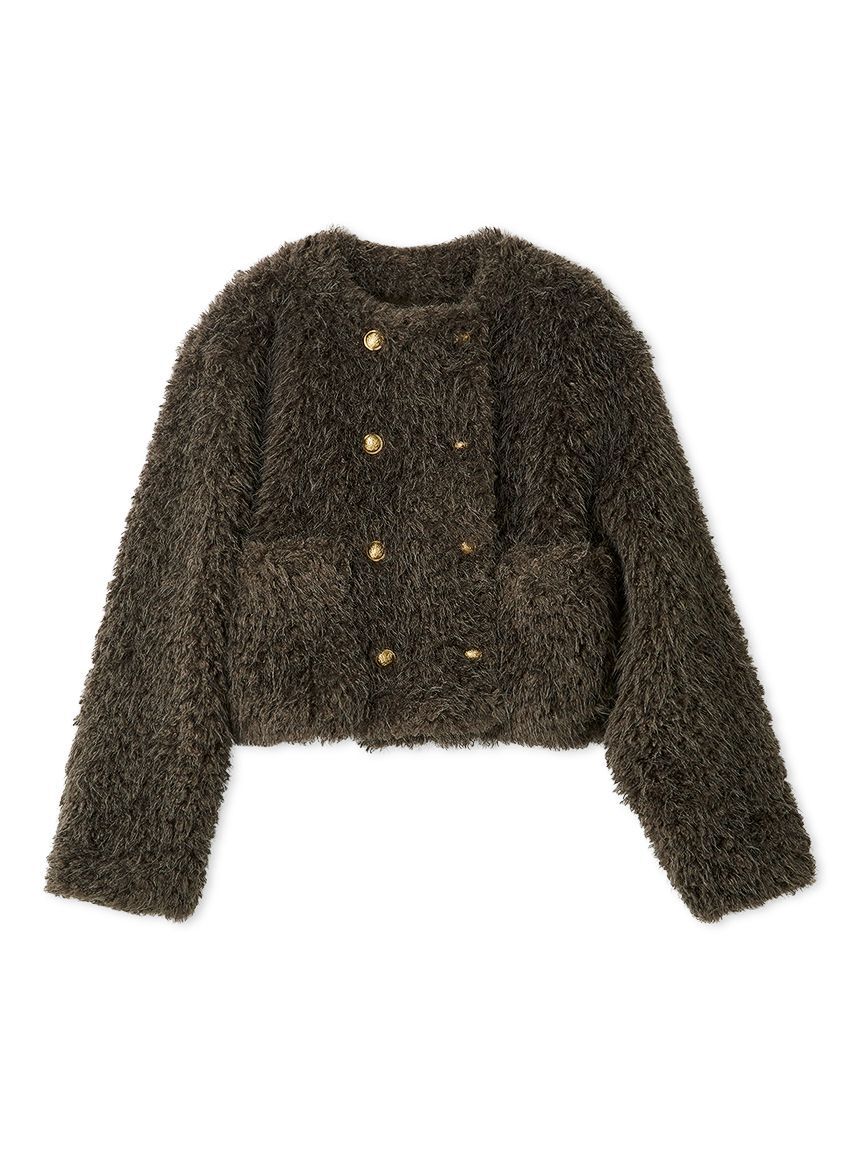 Mila Owen「金釦フェイクファー短丈ジャケット」|ノーカラージャケット|