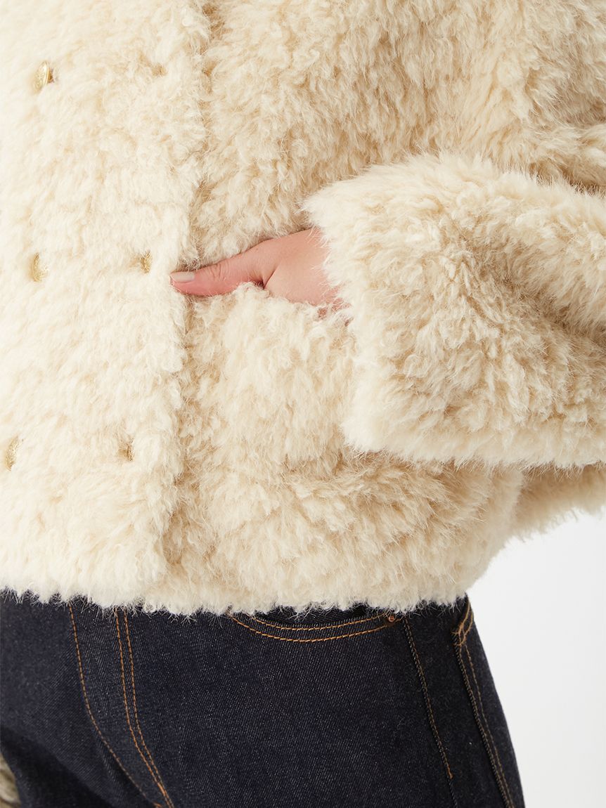 Mila Owen「金釦フェイクファー短丈ジャケット」|ノーカラージャケット|