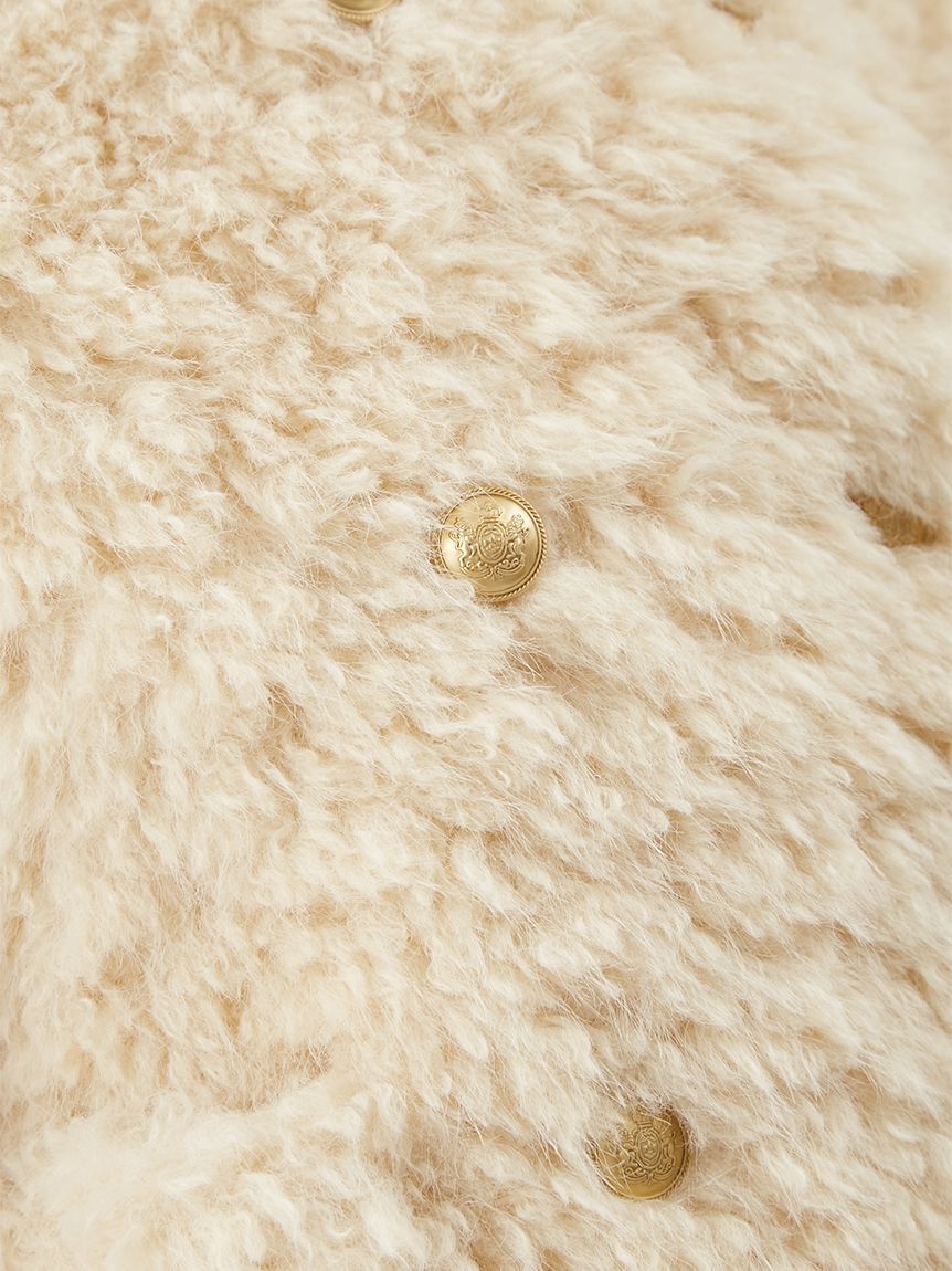 Mila Owen「金釦フェイクファー短丈ジャケット」|ノーカラージャケット|