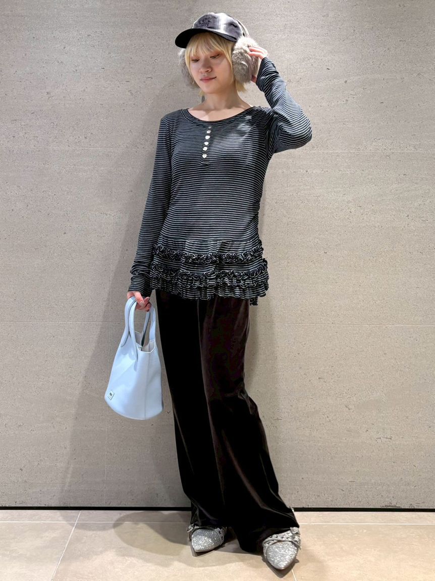 FURFUR「リボン刺繍イージーベロアパンツ」|チノ|