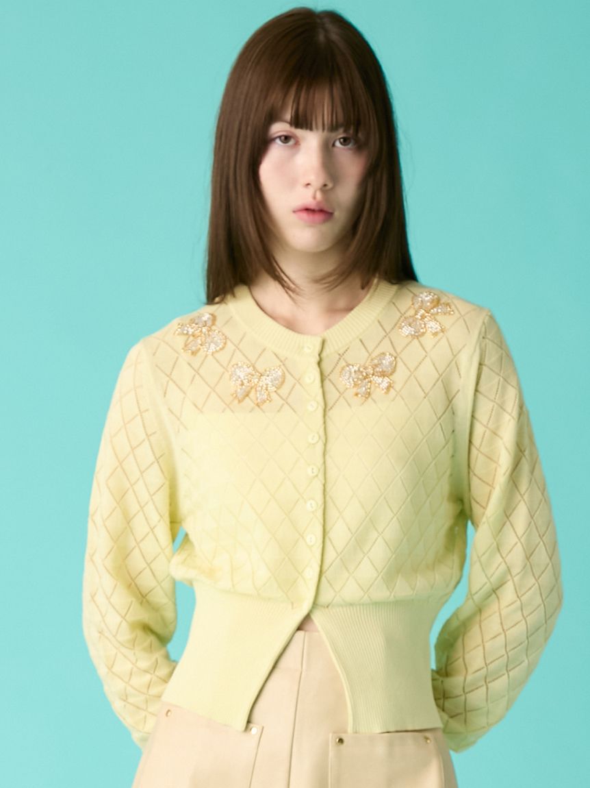 FURFUR「リボンビーズ刺繍アイレットカーディガン」|カーディガン|LIME