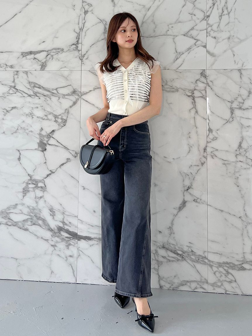 SNIDEL「【00サイズあり】Sustainableストレッチフレアデニムパンツ」|デニム|BLK