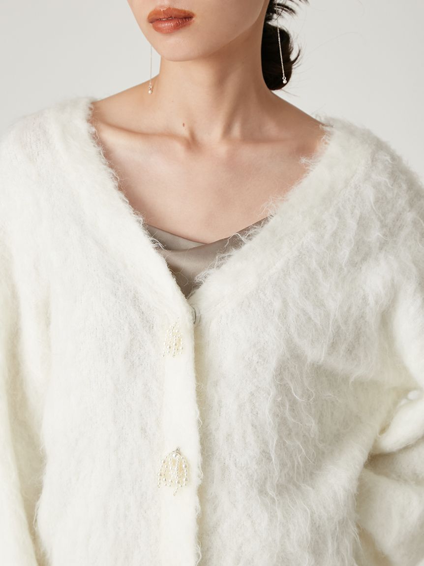 FRAY I.D「パールリボンシャギーミドルＶネックカーディガン」|カーディガン|