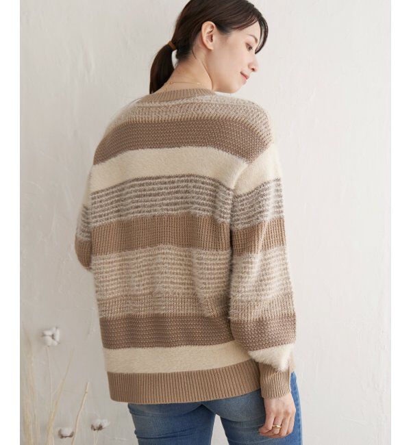 ikka「フェザー切り替えボーダーニットプルオーバー」|プルオーバー|