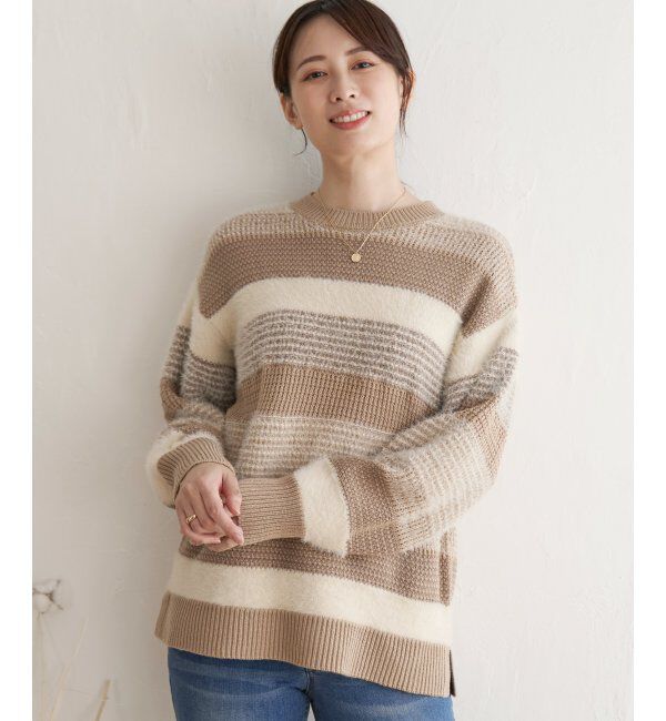 ikka「フェザー切り替えボーダーニットプルオーバー」|プルオーバー|