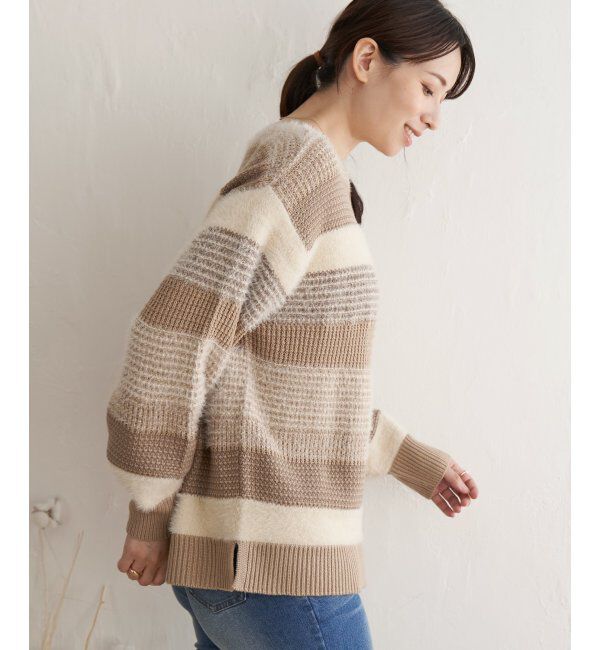 ikka「フェザー切り替えボーダーニットプルオーバー」|プルオーバー|