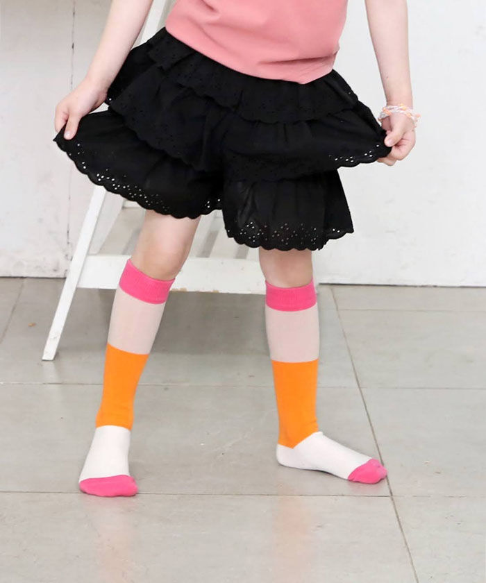 BACKYARD FAMILY「キッズ 女の子 ハイソックス 靴下 通販 しましま靴下 ソックス くつ下 膝下 配色 切り替え」|ソックス|