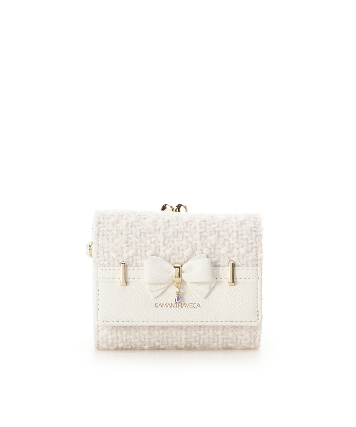 Samantha Vega「ラメツイードアクセントリボン折財布」|財布|ホワイト