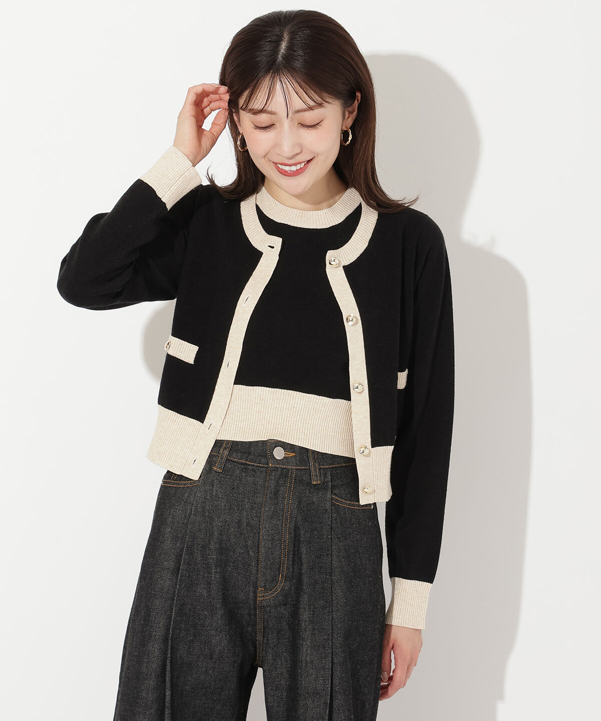 アンドクチュール「配色ニットアンサンブル」|カーディガン|