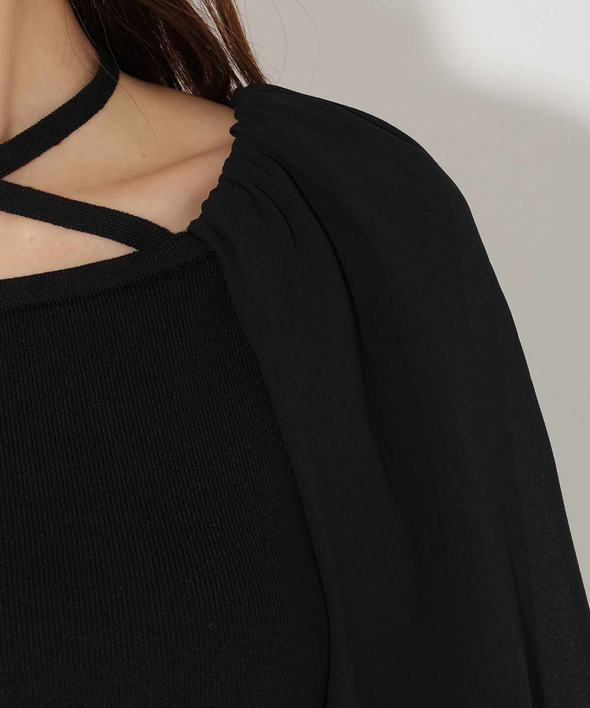 アンドクチュール「7分袖ホルターリボンニットプルオーバー」|ニット・セーター|