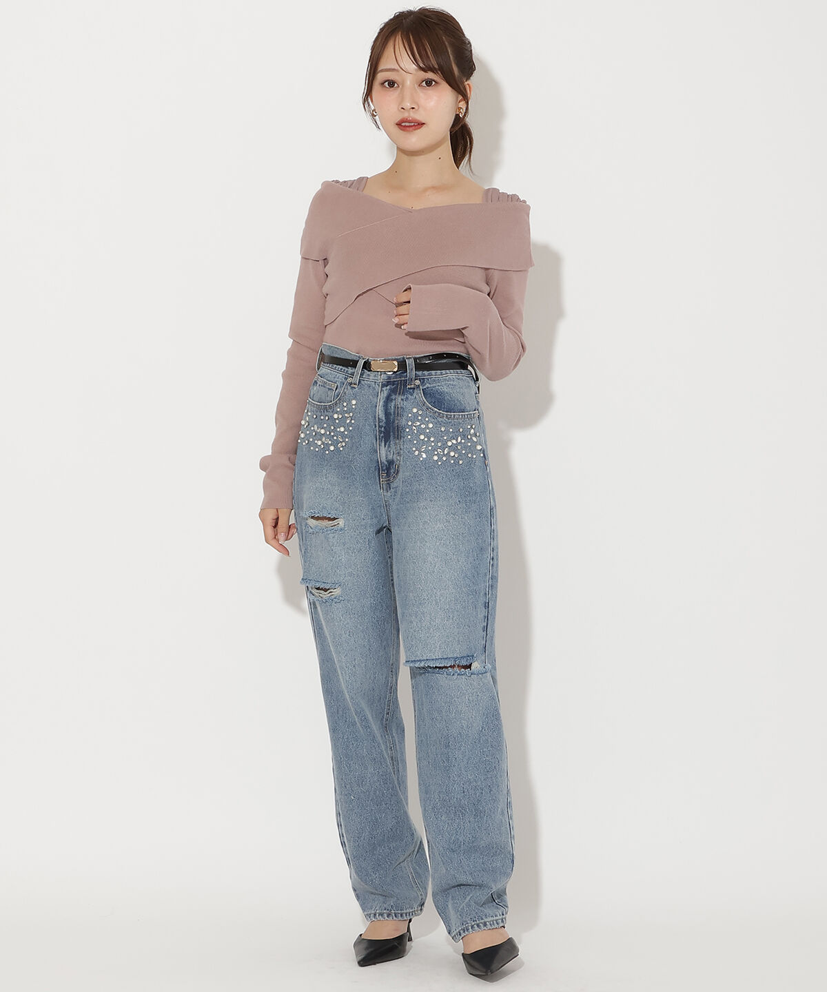 アンドクチュール「クロスネックプルオーバー」|ニット・セーター|